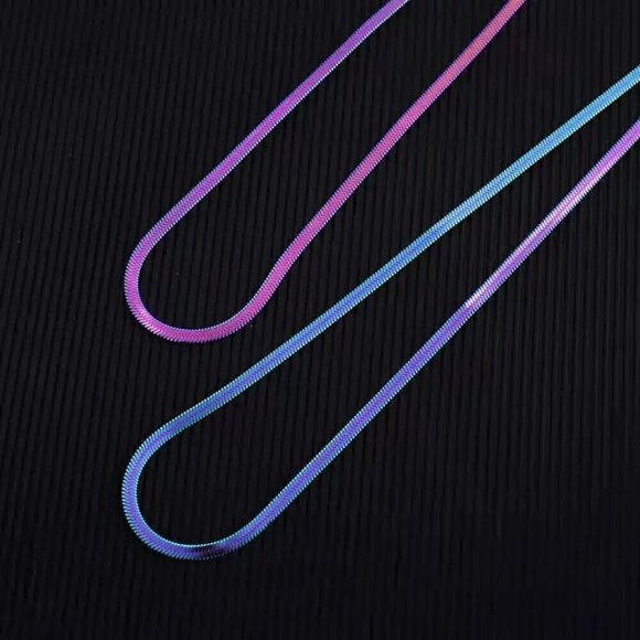 NWT Titanium Rainbow Stainless Steel 3mm Herringbone Snake Chain 18” - Picture 11 of 13